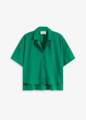 Bluzka koszulowa oversize. Zielone bluzki damskie bonprix, bez wzorów, bez kołnierzyka, bez ramiączek. Za 37.99 zł.