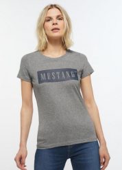 T-Shirt Damski Mustang Alina C Logo Koszulka Light Grey Melange 1013220 4141, S. Szare t-shirty damskie Mustang, s, bez wzorów, z bawełny, bez kołnierzyka, bez ramiączek. Za 79.99 zł.
