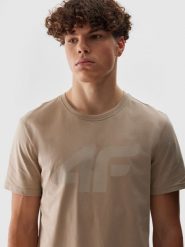 4F T-shirt regular z nadrukiem męski - beżowy 3XL. Brązowe t-shirty męskie 4F, m, bez wzorów, z bawełny, bez kołnierzyka, bez ramiączek. W wyprzedaży za 29.99 zł.
