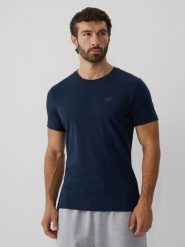 4F T-shirt slim gładki męski - granatowy M. Niebieskie t-shirty męskie 4F, m, bez wzorów, z dzianiny, bez kołnierzyka, bez ramiączek. Za 69.99 zł.