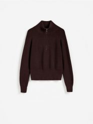 Sweter z zapięciem na zamek - brązowy. Brązowe swetry nierozpinane damskie Reserved, l, bez wzorów, z dzianiny, bez kołnierzyka, bez ramiączek. Za 129.99 zł.