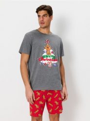Piżama dwuczęściowa Shrek - szary. Szare piżamy męskie Sinsay, l, bez wzorów, bez kołnierzyka, bez ramiączek, krótkie. Za 49.99 zł.