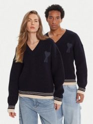 AMI Paris Sweter UKS268.KN0068 Granatowy Regular Fit. Niebieskie swetry męskie AMI PARIS, l, bez wzorów, z wełny, bez kołnierzyka, bez ramiączek. Za 2,129.00 zł.