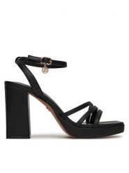 Nine West Sandały TS6197-01 Czarny. Czarne sandały damskie Nine West, bez wzorów, z materiału, bez obcasa, na słupku, bez zapięcia. Za 109.99 zł.