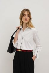 KOSZULA LOTTI BIAŁA S - Flawless. Białe koszule damskie Flawless, s, bez wzorów, z bawełny, biznesowe, bez kołnierzyka, bez ramiączek. Za 369.00 zł.