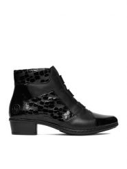 Rieker Botki CEO-Y0764-02 Czarny. Czarne botki damskie Rieker, bez wzorów, ze skóry, bez obcasa, na słupku, bez zapięcia. Za 389.99 zł.