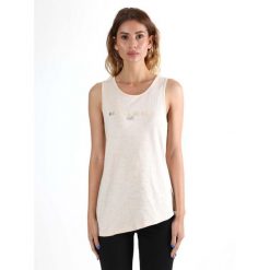 Odzież sportowa z bawełna na co dzień na siłownię. Brązowa koszulki sportowe damskie LEONE 1947 APPAREL, bez wzorów, z bawełny, bez ramiączek, na fitness i siłownię. W wyprzedaży za 69.47 zł.