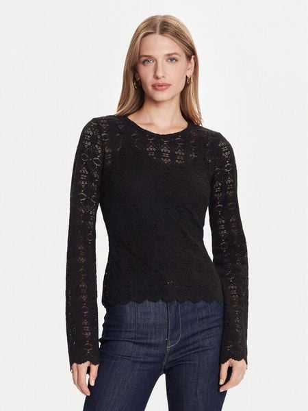 Guess Bluzka W5BP13 K1180 Czarny Slim Fit. Czarne bluzki damskie Guess, s, z aplikacjami, z syntetyku, bez kołnierzyka, bez ramiączek. Za 209.99 zł.