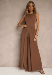 Brązowy Kombinezon Bez Rękawów z Nogawkami Wide Leg Noreldi. Brązowe sukienki damskie Renee, m, bez wzorów, eleganckie, bez kołnierzyka, bez ramiączek. Za 119.99 zł.