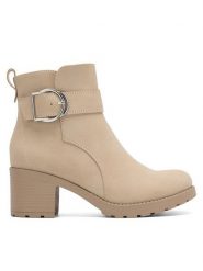 Clara Barson Botki WS2902-06 Beżowy. Brązowe botki damskie Clara Barson, bez wzorów, ze skóry, bez obcasa, na słupku, bez zapięcia. Za 159.99 zł.
