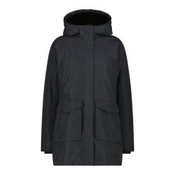 Kurtka przeciwdeszczowa damska CMP 35K3556 Parka Fix Hood. Czarne kurtki damskie CMP, bez wzorów, z kapturem. Za 669.99 zł.