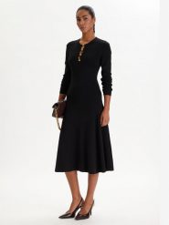 KARL LAGERFELD Sukienka dzianinowa B1W13003 Czarny Regular Fit. Czarne sukienki damskie KARL LAGERFELD, m, bez wzorów, z dzianiny, bez kołnierzyka, bez ramiączek. Za 1,419.00 zł.