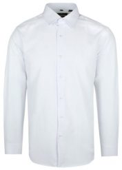Delikatnie Wyszczuplana Koszula Męska (slim) - Lanier - Biała. Białe koszule męskie Lanier, m, bez wzorów, z bawełny, eleganckie, bez kołnierzyka, bez ramiączek. Za 175.00 zł.