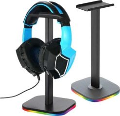 Podstawka 4kom.pl Stojak na słuchawki nauszne gamingowe podstawka uchwyt z podświetleniem RGB LED Czarny. Czarne słuchawki nauszne 4kom.pl. Za 63.61 zł.