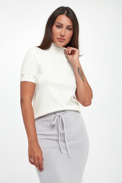 Sweter damski z krótkim rękawem TWINSET. Swetry nierozpinane damskie Twinset Milano, m, bez wzorów, bez kołnierzyka, bez ramiączek. Za 649.00 zł.