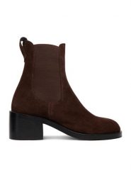 GINO ROSSI Botki EO-735-26 Brązowy ciemny. Brązowe botki damskie Gino Rossi, bez wzorów, bez obcasa, na słupku, bez zapięcia. Za 529.99 zł.