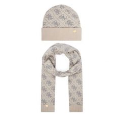 Zestaw szalik i czapka Guess. Białe czapki damskie Guess, z aplikacjami. Za 294.99 zł.