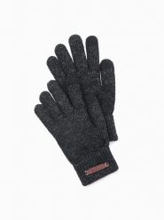 Męskie dzianinowe rękawiczki z wełną – czarny melanż V1 OM-ACGL-0110 - one size. Czarne rękawiczki męskie Ombre Clothing, z aplikacjami, z dzianiny. Za 53.99 zł.