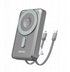 Powerbank Dudao K29 10000mAh PD 20W z MagSafe z metalową obudową, podstawką i wbudowanymi kablami USB-C/Lightning - szary. Szare powerbanki Dudao. Za 86.67 zł.