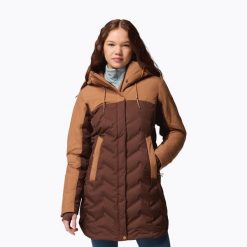 Płaszcz puchowy damski Columbia Mountain Croo III Mid Down. Brązowe płaszcze damskie Columbia, bez wzorów, z puchu, sportowe, bez kołnierzyka, bez kaptura. Za 999.99 zł.