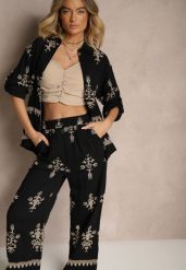 Czarny Wiskozowy Komplet Boho Koszula i Spodnie z Haftowanym Zdobieniem Helhiris. Czarne koszule damskie Renee, l, z aplikacjami, z wiskozy, boho, bez kołnierzyka, bez ramiączek. Za 129.99 zł.