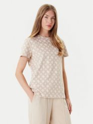 Guess T-Shirt V5YI04 I3Z14 Beżowy Regular Fit. Brązowe t-shirty damskie Guess, xl, z aplikacjami, z bawełny, bez kołnierzyka, bez ramiączek. Za 129.99 zł.