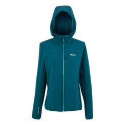 Kurtka damska softshell przeciwdeszczowy Ossek. Niebieskie kurtki sportowe damskie Regatta, bez wzorów, z materiału, bez ramiączek, bez kaptura, trekkingowe. W wyprzedaży za 249.99 zł.