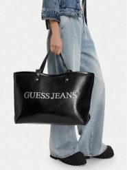 Guess Jeans Torebka CWBEO-GUESS-B-015-09 Czarny. Czarne shopperki damskie Guess Jeans, z aplikacjami, z jeansu, bez dodatków. Za 269.99 zł.