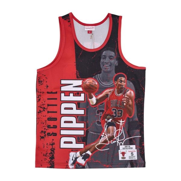 Siateczkowa koszulka Burst Chicago Bulls NBA Scottie Pippen. Czerwone bluzki damskie Mitchell & Ness, bez wzorów, sportowe, bez kołnierzyka, bez ramiączek. Za 389.00 zł.
