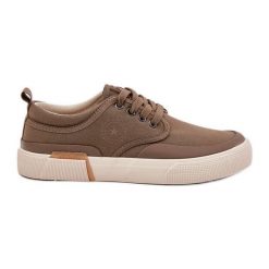 Materiałowe Trampki Męskie Big Star RR174064 Khaki zielone. Zielone trampki męskie bez wzorów, z gumy, klasyczne, bez zapięcia. Za 221.62 zł.