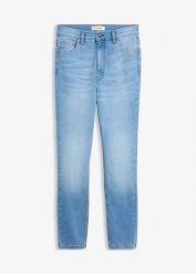 Jeansy skinny, high waist, cropped. Niebieskie jeansy damskie bonprix, bez wzorów, z jeansu, z podwyższonym stanem. Za 169.99 zł.