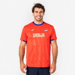 Koszulka piłkarska Serbia dla kibiców. Czerwone bluzki damskie KIPSTA, l, bez wzorów, z materiału, sportowe, bez kołnierzyka, bez ramiączek. Za 44.99 zł.