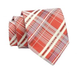 Krawat Pomarańczowy w Kratkę, Elegancki, 7cm, Klasyczny, Męski -ALTIES. Brązowe krawaty i muchy Alties, bez wzorów, z tkaniny, eleganckie. Za 49.00 zł.