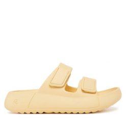 Klapki ECCO. Żółte klapki damskie ecco, bez wzorów, bez obcasa, bez zapięcia. Za 239.99 zł.