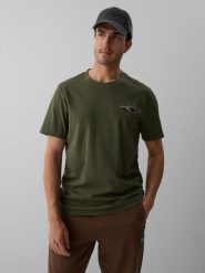 4F T-shirt regular z nadrukiem męski - khaki XL. Brązowe koszulki sportowe męskie 4F, m, bez wzorów, z bawełny, bez kołnierzyka, bez ramiączek. Za 69.99 zł.