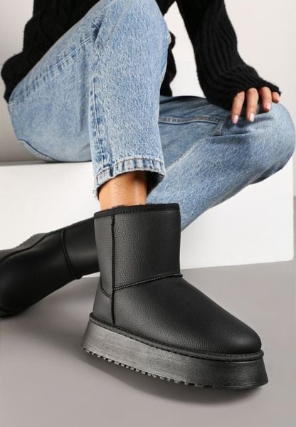 Czarne Śniegowce na Platformie Mocno Ocieplane Miage. Czarne śniegowce damskie Renee, z jeansu, bez zapięcia. Za 79.99 zł.