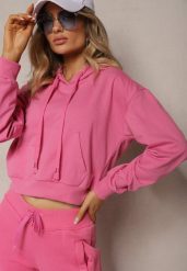 Fuksjowa Bluza z Kapturem i Bawełną Ozdobiona Ściągaczami Evianae. Czerwone bluzy damskie Renee, l, bez wzorów, z bawełny, casualowe, bez ramiączek, z kapturem. Za 44.99 zł.