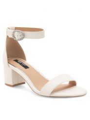 Nine West Sandały WFA2641-1 Biały. Białe sandały damskie Nine West, bez wzorów, ze skóry, bez obcasa, na słupku, bez zapięcia. Za 229.99 zł.