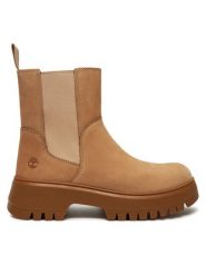 Timberland Sztyblety Mid Pull On Boot TB0A6FCHEN71 Beżowy. Brązowe botki damskie Timberland, bez wzorów, z nubiku, bez obcasa, na płaskiej podeszwie, bez zapięcia. Za 639.99 zł.