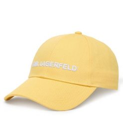 Czapka z daszkiem KARL LAGERFELD. Brązowe czapki damskie KARL LAGERFELD, bez wzorów. Za 299.99 zł.