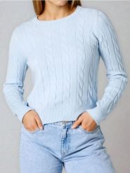 Strukturalny sweter - niebieski. Niebieskie swetry nierozpinane damskie Sinsay, l, bez wzorów, bez kołnierzyka, bez ramiączek. Za 59.99 zł.