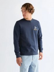 MESKA BLUZA WRANGLER EMBROIDERY CREW NAVY 112378019. Niebieskie bluzy męskie Wrangler, s, bez wzorów, bez ramiączek, bez kaptura. Za 119.99 zł.