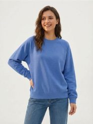 Bluza crewneck basic - niebieski. Niebieskie bluzy damskie Sinsay, l, bez wzorów, bez ramiączek, bez kaptura. Za 35.99 zł.