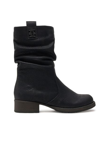 Rieker Botki Z9583-00 Czarny. Czarne botki damskie Rieker, bez wzorów, z materiału, bez obcasa, na płaskiej podeszwie, bez zapięcia. Za 379.99 zł.