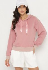 Różowa Bluza z Kapturem Metaliczną Nitką i Ściągaczami Ulinisa. Czerwone bluzy damskie Born2be, l, bez wzorów, z jeansu, casualowe, bez ramiączek, z kapturem. Za 79.99 zł.