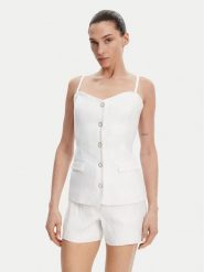 Guess Top W5GH0L WH5L2 Biały Regular Fit. Białe topy damskie Guess, l, z aplikacjami, ze lnu, bez kołnierzyka, bez ramiączek. Za 299.99 zł.
