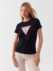 Guess T-Shirt W1YI1B I3Z14 Czarny Slim Fit. Czarne t-shirty damskie Guess, l, z aplikacjami, z bawełny, bez kołnierzyka, bez ramiączek. Za 99.99 zł.