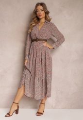 Różowa Sukienka Rozkloszowana w Kwiaty z Paskiem Rakhila. Czerwone sukienki damskie Renee, na co dzień, l, bez wzorów, eleganckie, bez kołnierzyka, bez ramiączek, maxi, rozkloszowane. Za 119.99 zł.