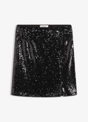 Spódnica mini zdobiona cekinami. Czarne spódnice damskie bonprix, z aplikacjami, eleganckie, mini. Za 127.99 zł.
