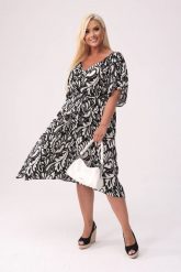 Sukienka Arie w biało-czarny print XXL OVERSIZE. Białe sukienki damskie Moda Size Plus Iwanek, na co dzień, s, bez wzorów, z materiału, eleganckie, bez kołnierzyka, bez ramiączek, midi, oversize. Za 289.90 zł.